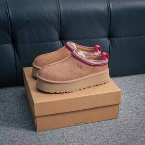 UGG Brown Suede Platform Shoes with Red Trim